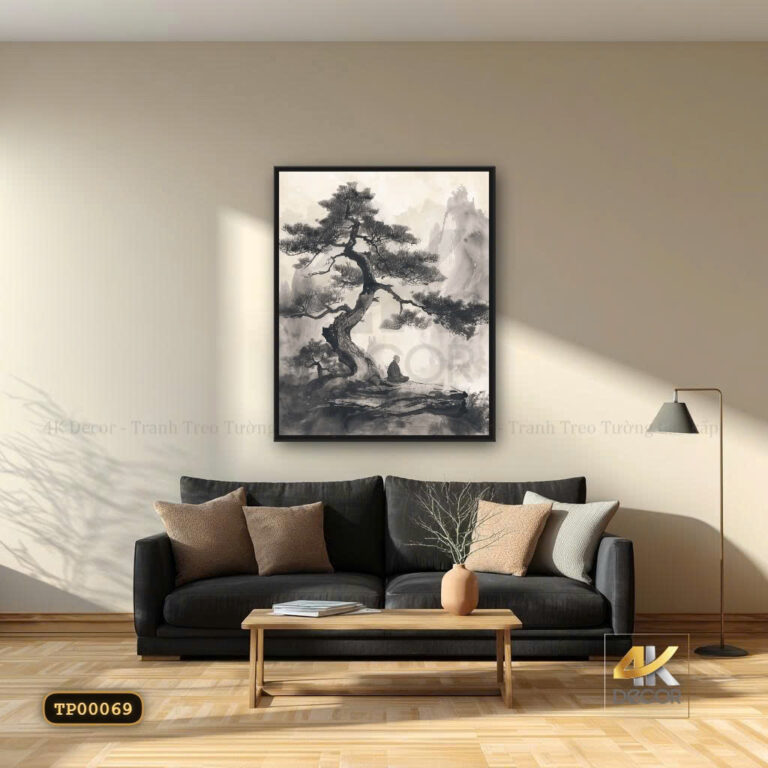 Tranh Canvas Thiền Định Dưới Gốc Tùng Khô
