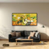 Tranh Canvas Sen Trắng Nền Vàng Nghệ Thuật