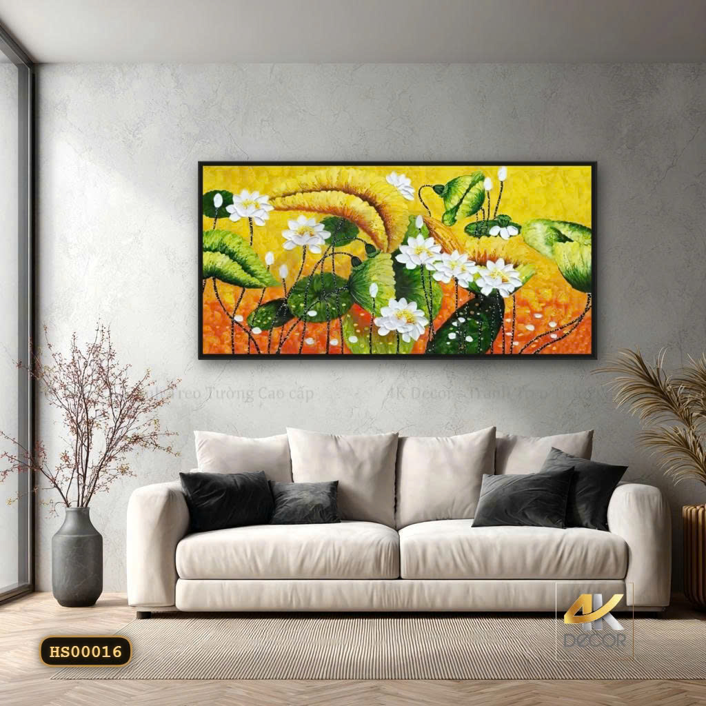 Tranh Canvas Sen Trắng Nền Vàng Cam