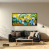 Tranh Canvas Sen Trắng Lá Xanh Nền Vàng