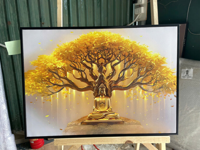 Tranh Canvas Phật Thiền Dưới Cây Bồ Đề Vàng