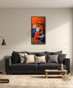 Tranh Canvas Cô Gái Áo Dài Đỏ Bên Hoa Trắng