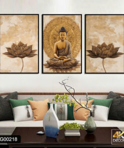Bộ Tranh Canvas Đức Phật Thiền Định Và Hoa Sen