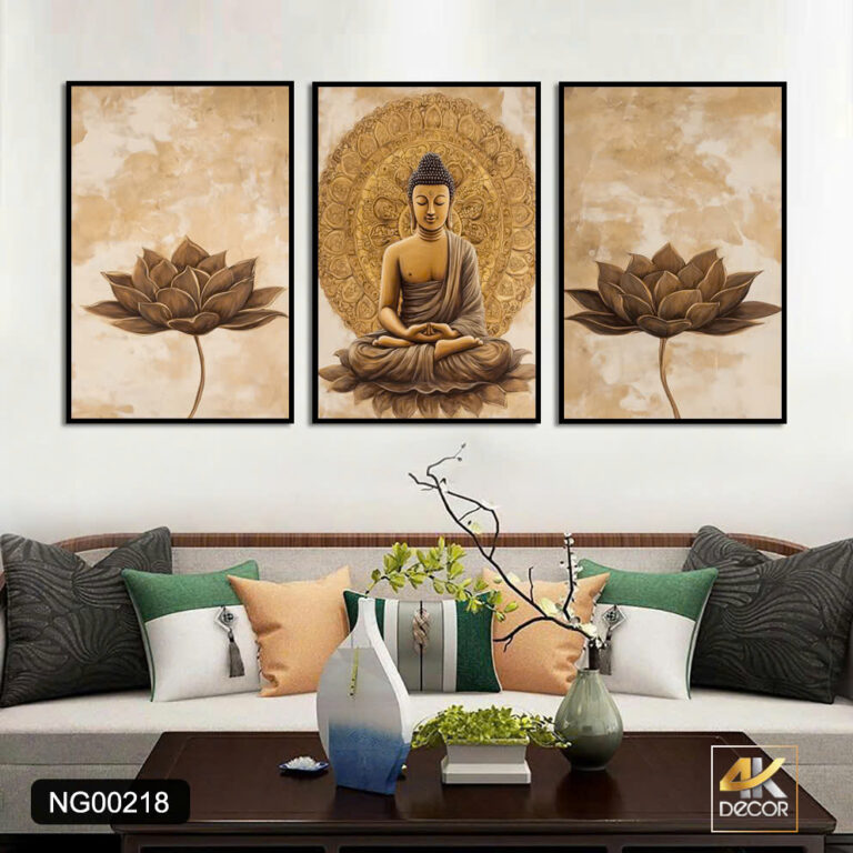 Bộ Tranh Canvas Đức Phật Thiền Định Và Hoa Sen