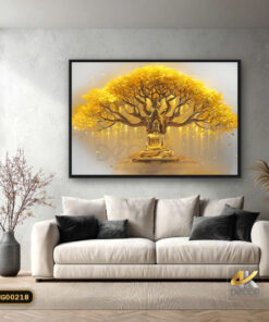 Tranh Canvas Phật Thiền Dưới Cây Bồ Đề Vàng