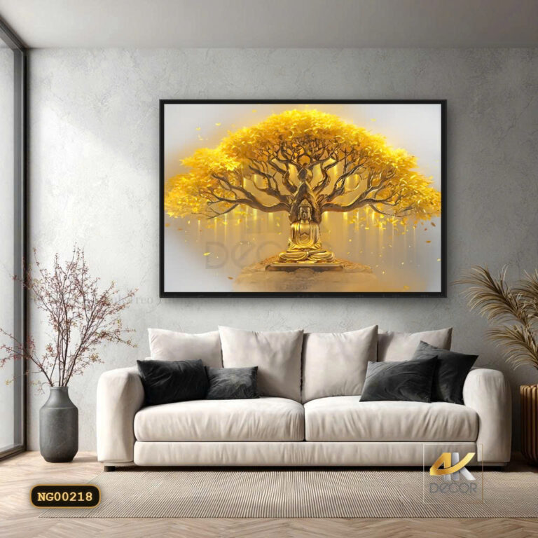 Tranh Canvas Phật Thiền Dưới Cây Bồ Đề Vàng