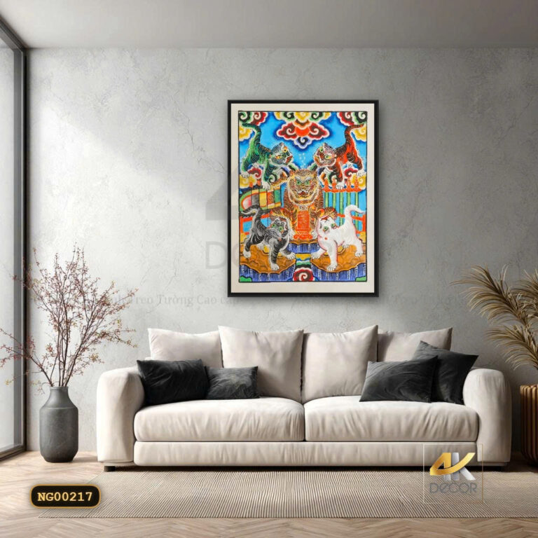 Tranh Canvas Ngũ Hổ Phong Thủy Trấn Trạch