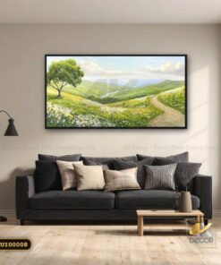 Tranh Canvas Đồng Hoa Bình Yên Trên Đồi Xanh