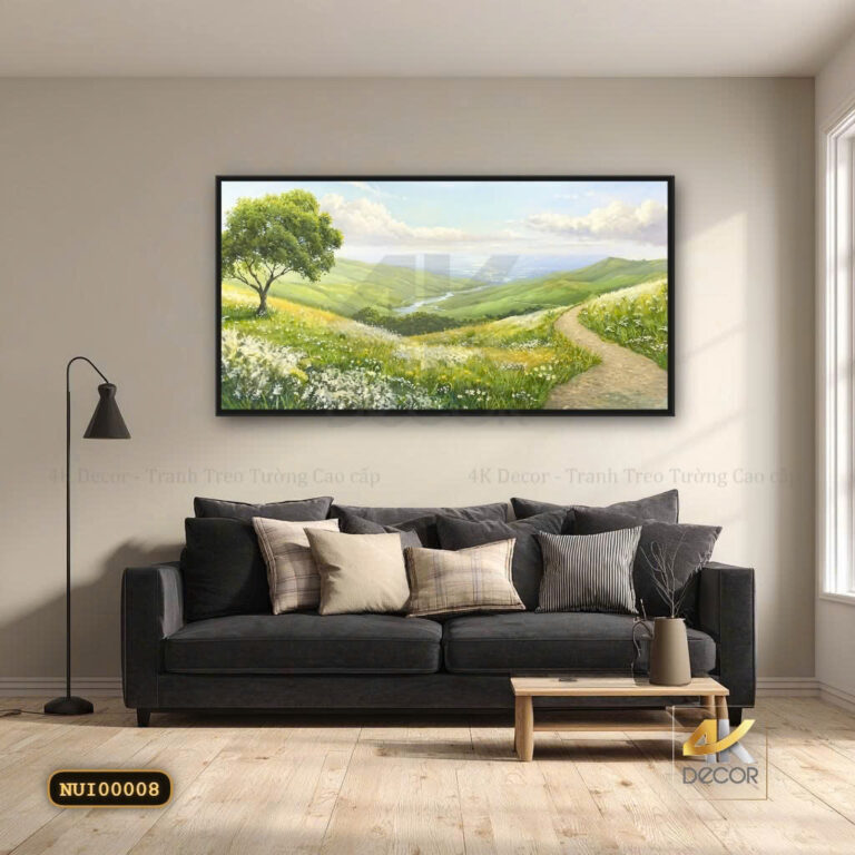 Tranh Canvas Đồng Hoa Bình Yên Trên Đồi Xanh