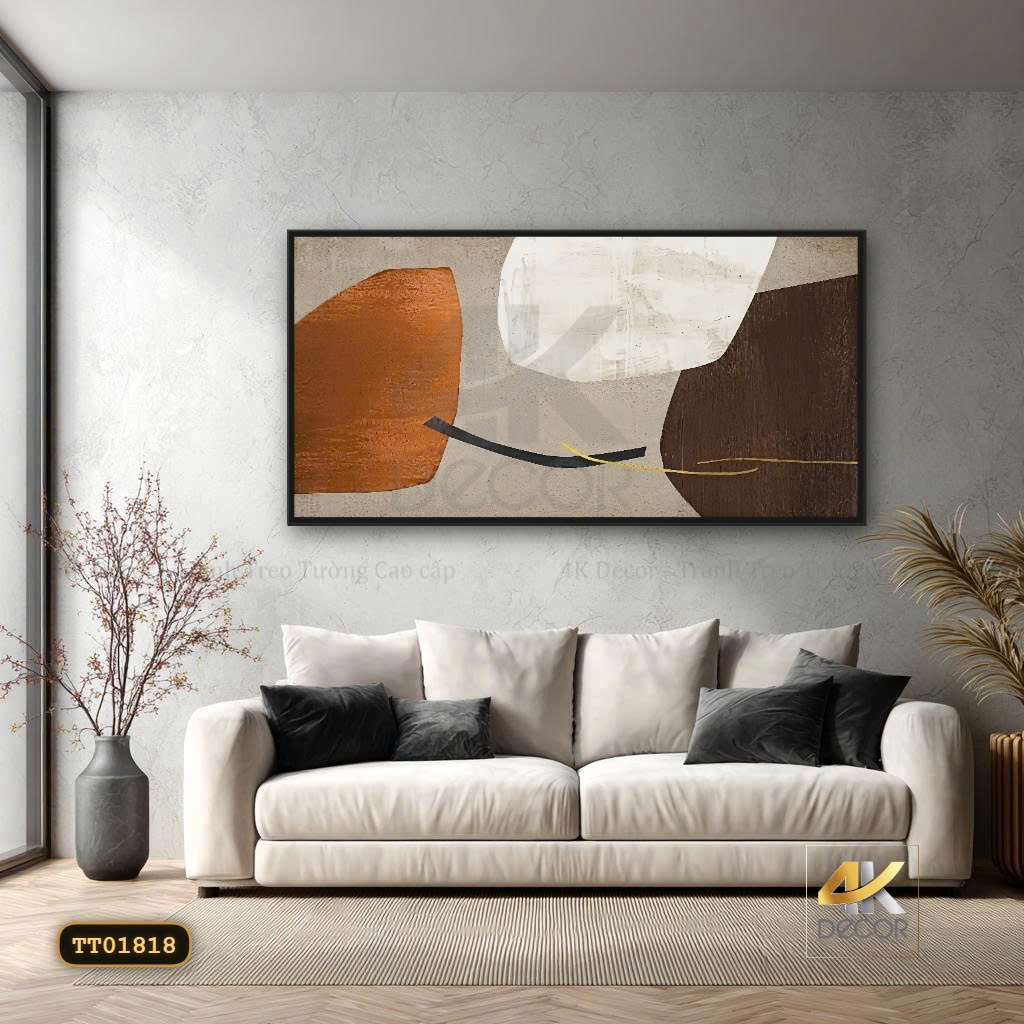 Tranh Canvas Trừu Tượng Hình Học Tông Nâu Be