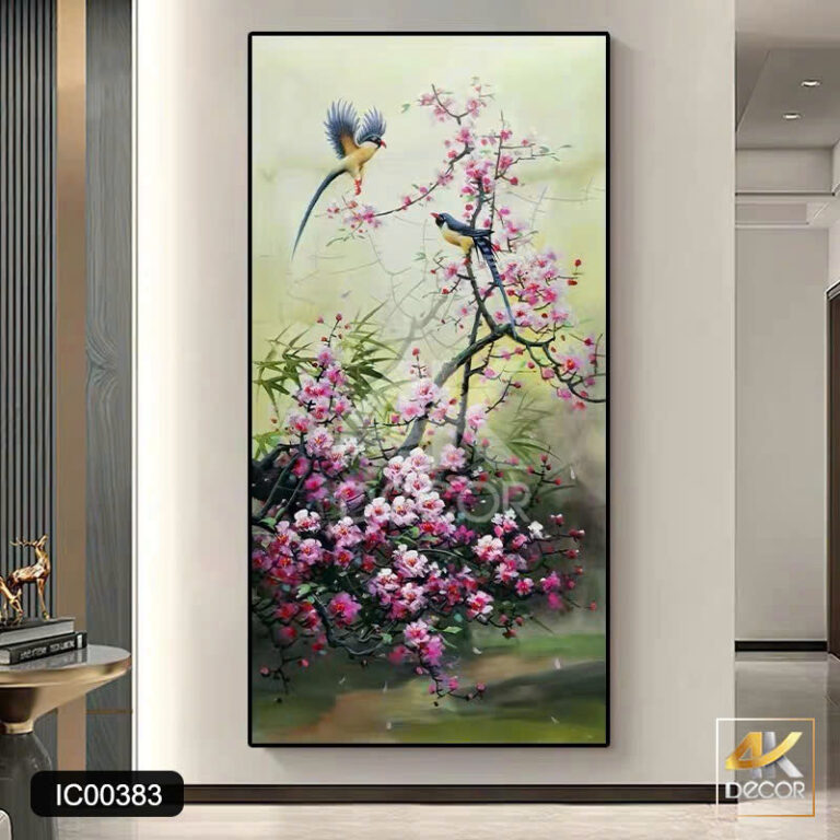 Tranh Canvas Đôi Chim Mùa Xuân Bên Hoa Đào