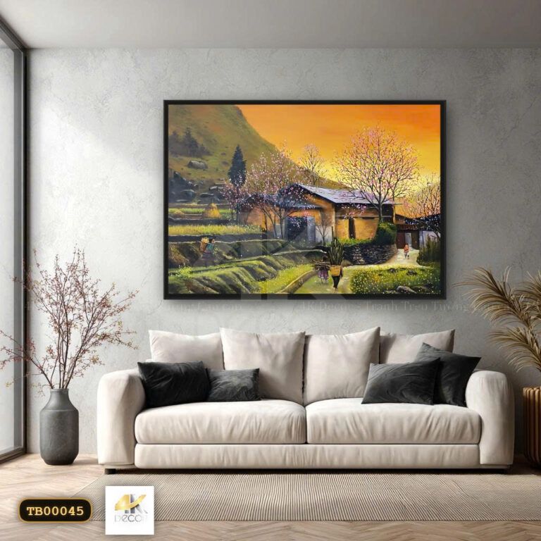Tranh Canvas Bản Làng Chiều Nắng Vàng