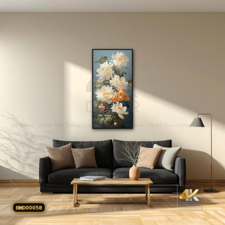 Tranh Hoa Mẫu Đơn Trắng Thanh Khiết