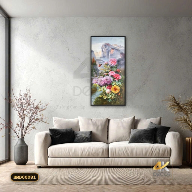 Tranh Canvas Sơn Thủy Hoa Mẫu Đơn Phú Quý