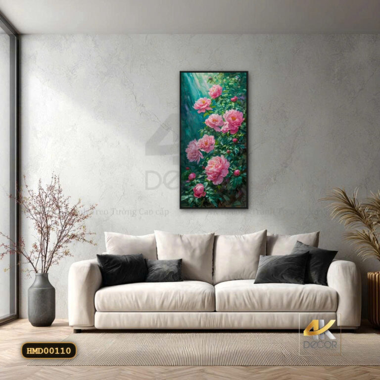 Tranh Canvas Vườn Mẫu Đơn Hồng Đón Ánh Bình Minh