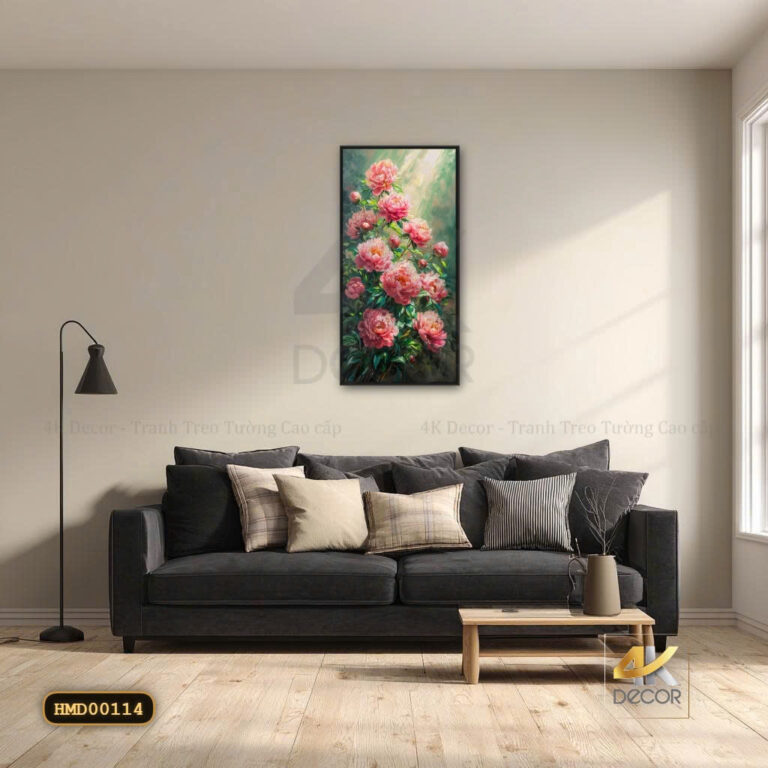 Tranh Canvas Vườn Mẫu Đơn Hồng Rực Rỡ
