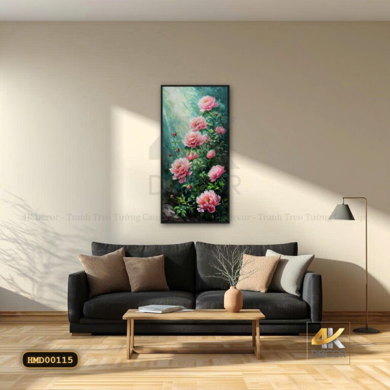 Tranh Canvas Mẫu Đơn Hồng Khoe Sắc Dưới Nắng Mai
