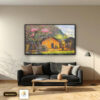 Tranh Canvas Sắc Đào Bung Nở Bên Hiên Gạch