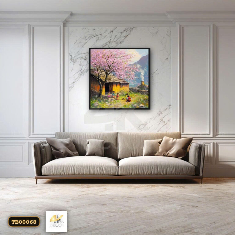 Tranh Canvas Bóng Đào Thắm Nơi Bản Làng Bình Yên
